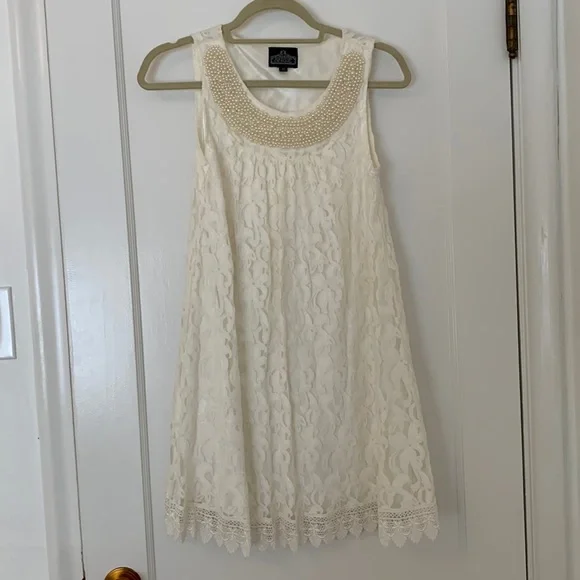 Angie Dresses | White Lace Mini Dress With Pearl Neckline | Color: Cream/White | Size: M | Mkhannan21's Closet Angie Dresses | White Lace Mini Dress With Pearl Neckline | Color: Cream/White | Size: M | Mkhannan21's Closet